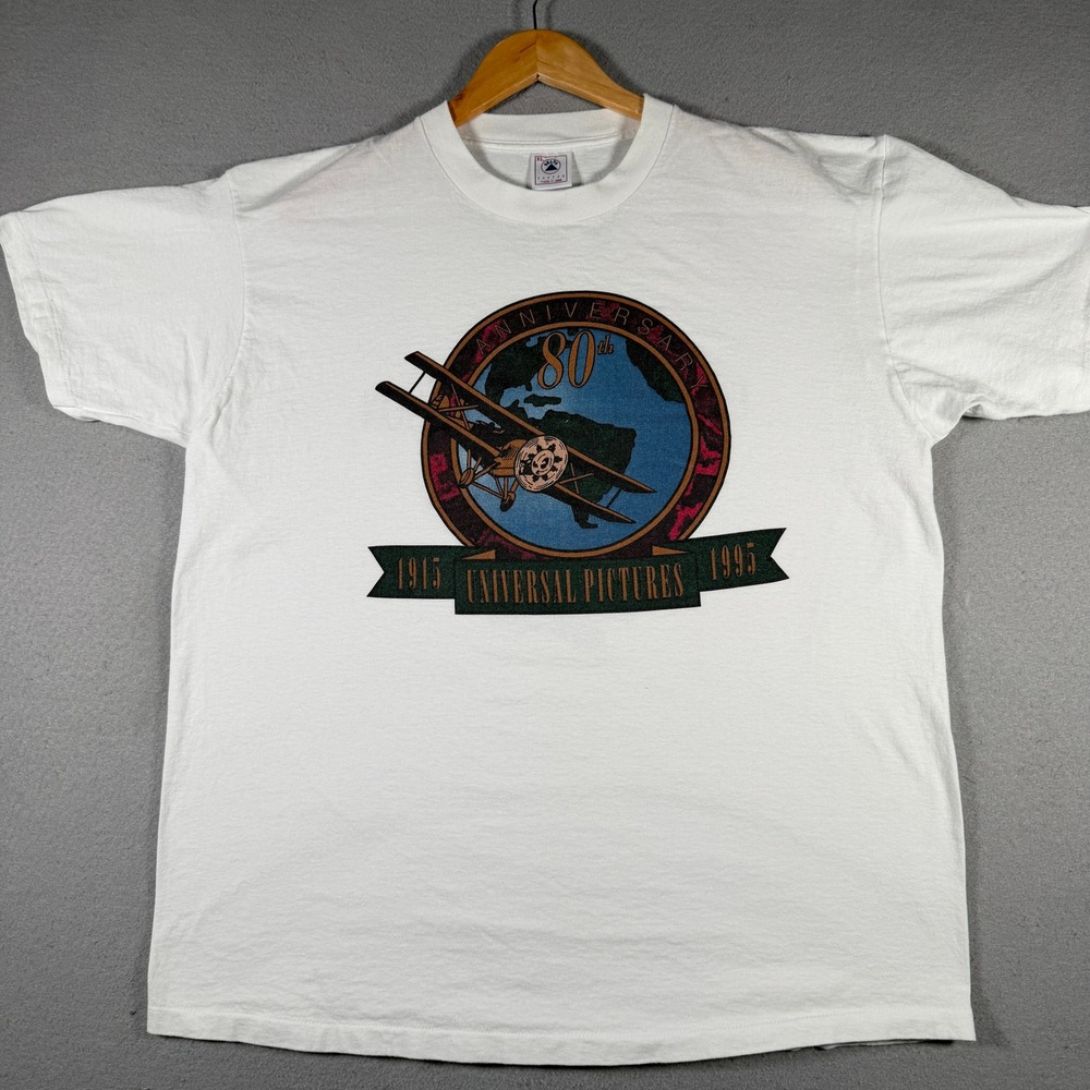 Vintage 1995 Universal Pictures 80th Anniversary T-Shirt White Delta XL USA Made
